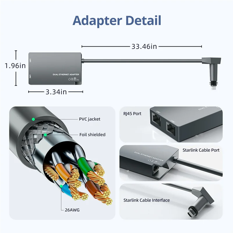 B92B-Ethernet Adapter For Starlink GEN2 For Starlink GEN2 Ethernet Adapter Dual Network Port Adapter For Starlink