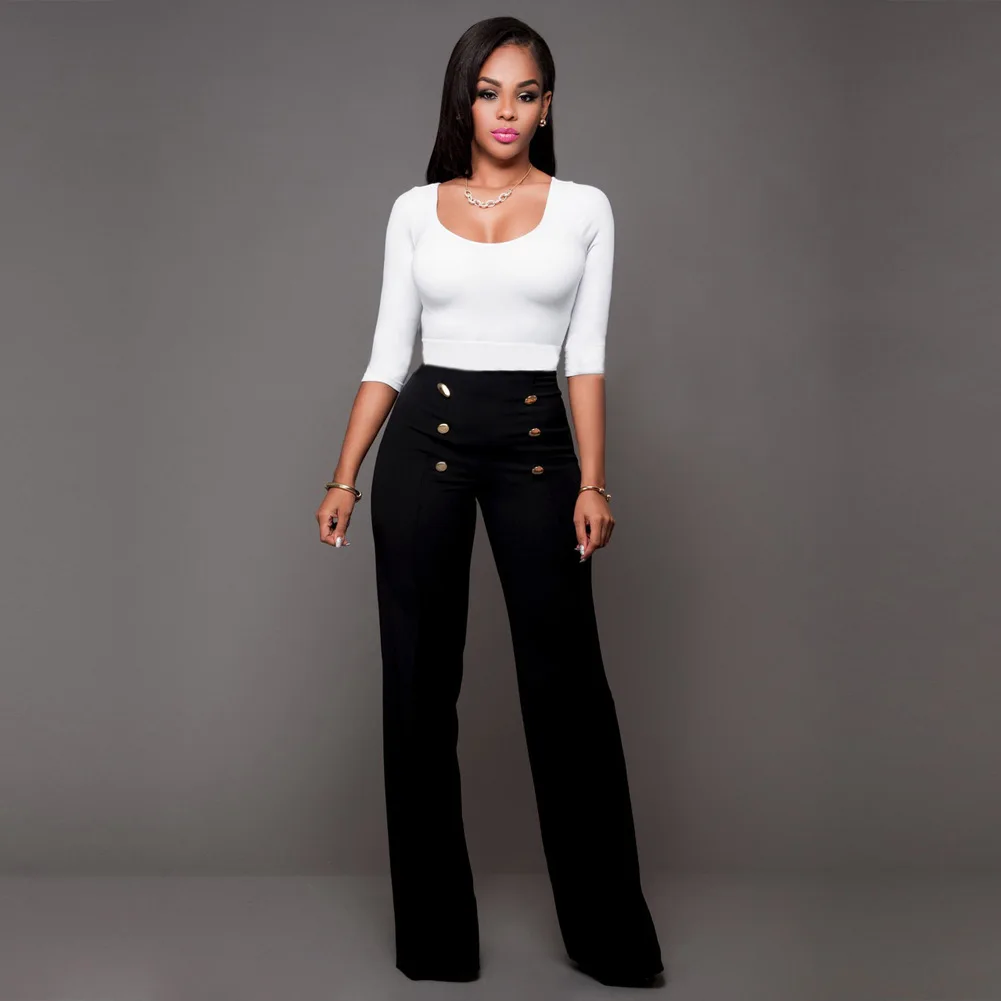 Fashion Casual Slim Personality High Waist Button Flare Pants Solid Color Double Breasted Elegant Women'S Office Pants