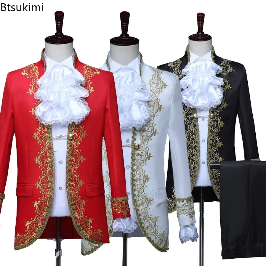 

New in Medieval Party Dress Suit Sets Men Vintage Tuxedo Pants King Prince Royal Court Cosplay Costume Stage Performance Clothes