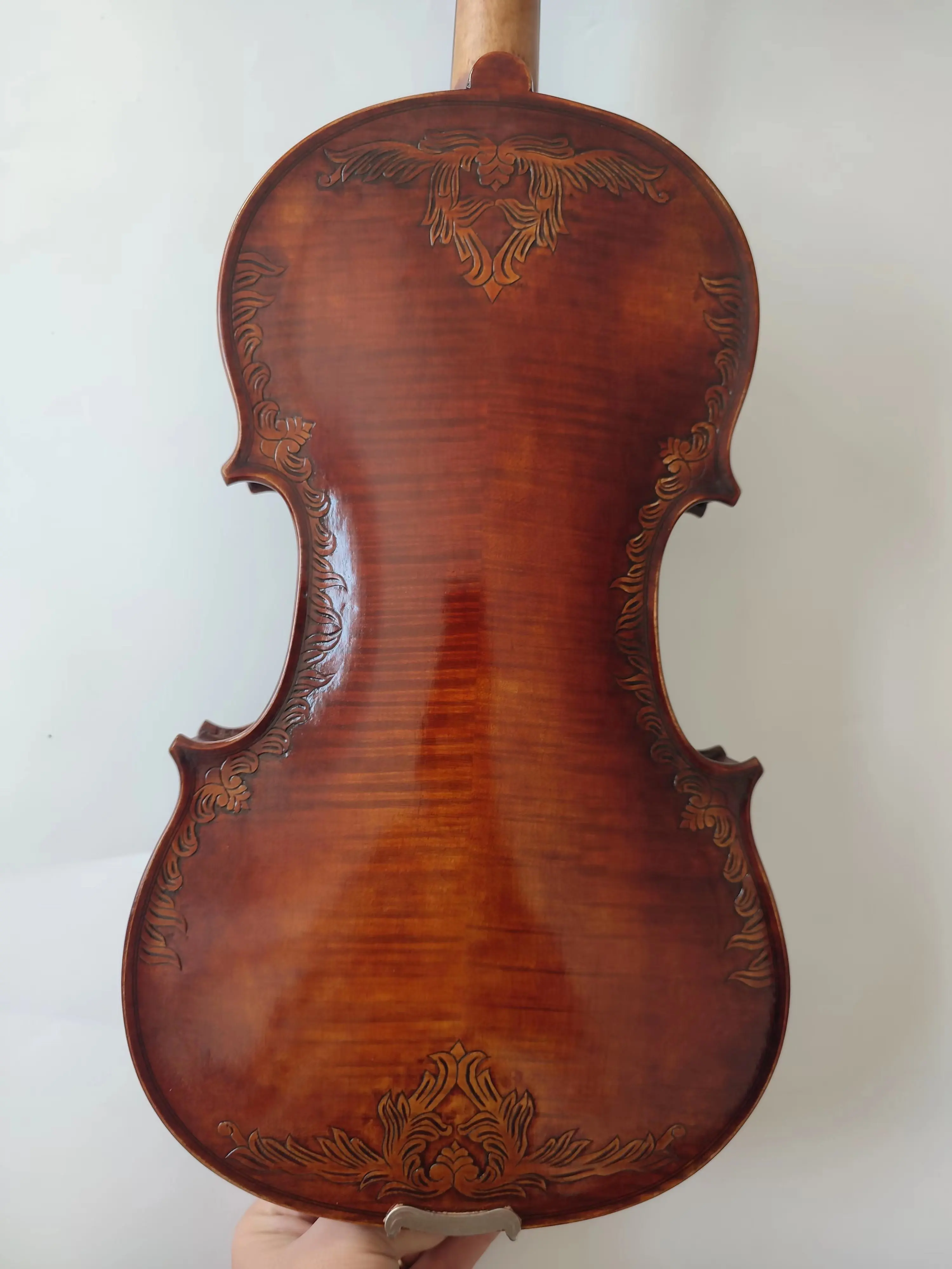 Hand-Made Carved Flower Violin 4/4 Solid Wood K1024 Musical Instruments
