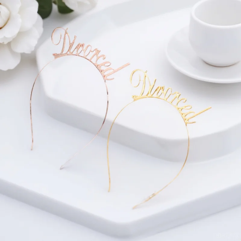 

2Pcs Divorced Letters Alloy Hair Bands Elastic Comfortable Headband Party Decorative Headdress Women Hair Accessories Golden