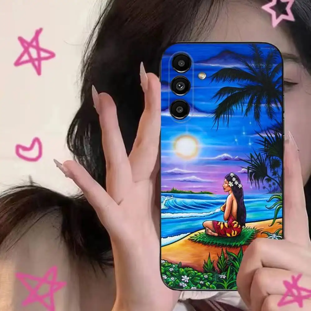 حافظة هاتف H-Hinano Tahiti Girl Beach لهاتف سامسونج S24,S21,S22,S23,S30,Ultra,S20,Plus,Fe,Lite,Note,10,9,5G غطاء ناعم أسود