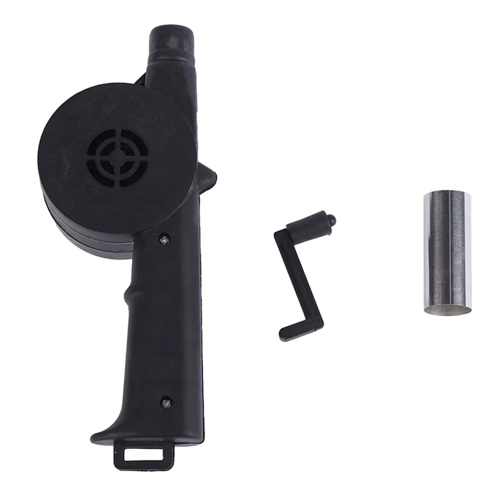 Barbecue Fan Air Blower  Hand cranked Design  Black Color  Made of ABS+Stainless Steel  Perfect for BBQ Grill  Camping  Picnic