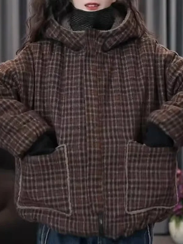 

Double-Sided Wear Lazy Sle Hooded Thiened Cotton Jaet Women's Autumn Winter Loose Versatile Coat with Large kets Warmth