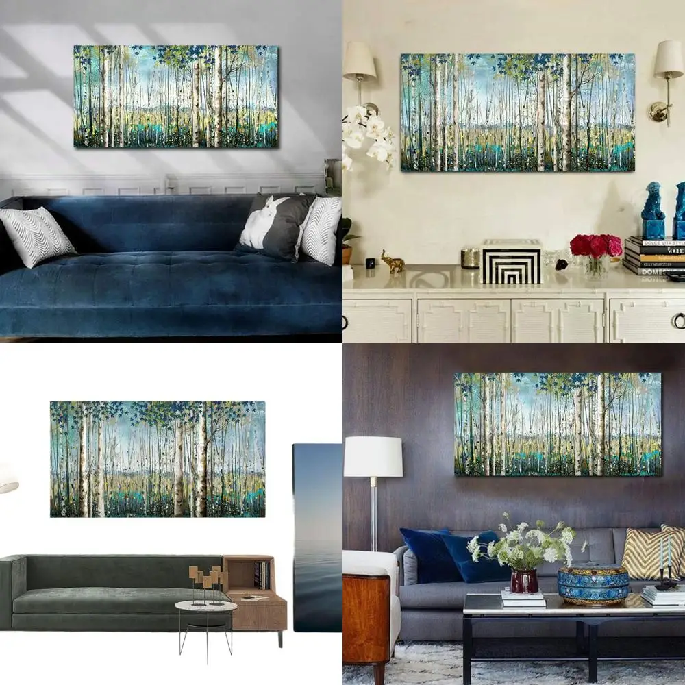 

Large Framed Birch Tree Artwork - Teal Nature Canvas for Home, Living Room, Bedroom, and Office Decor, 24x48 Inches