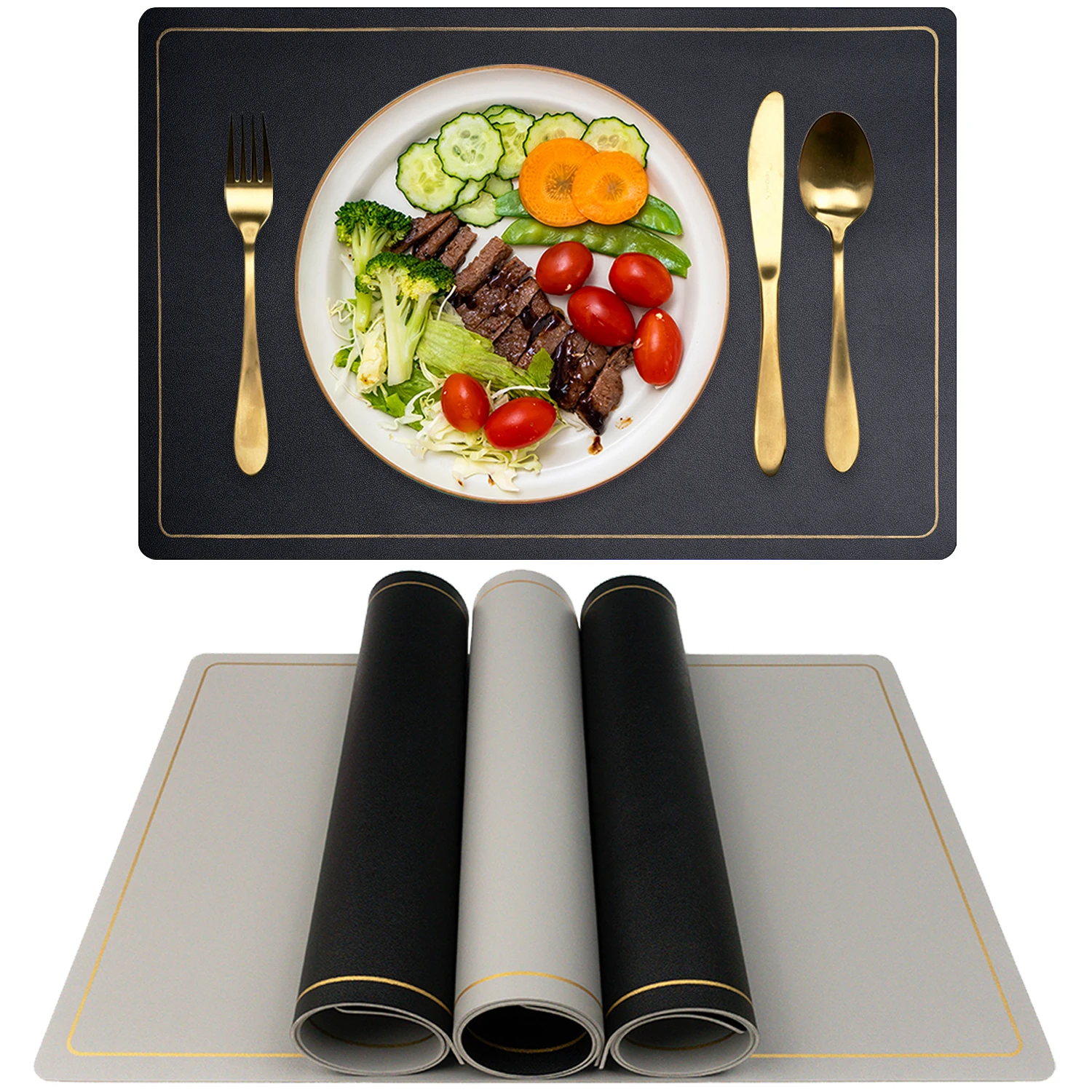 

Ablieve Faux Leather Place Mats Set for Kitchen Dining Table Heat Resistant Waterproof Washable Non-Slip Placemat Outdoor Indoor