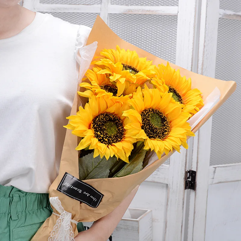 Artificial Sunflower Bouquet Silk Sunflower Fake Flower DIY Wedding Bouquets Centerpieces Party Desktop Home interior Decoration