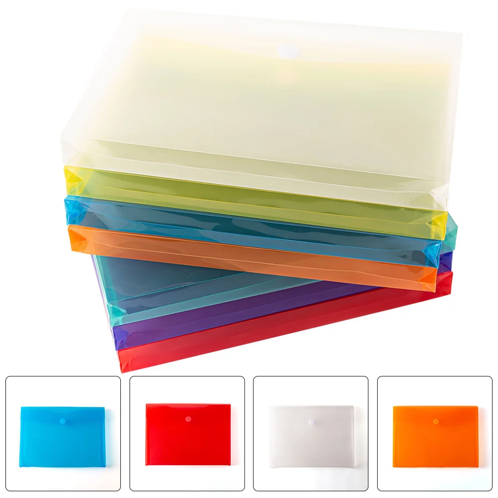 

7pcs Plastic Envelopes Button Design Document Folders Office Pockets Large Capacity Lightweight Transparent Holders For Receipts