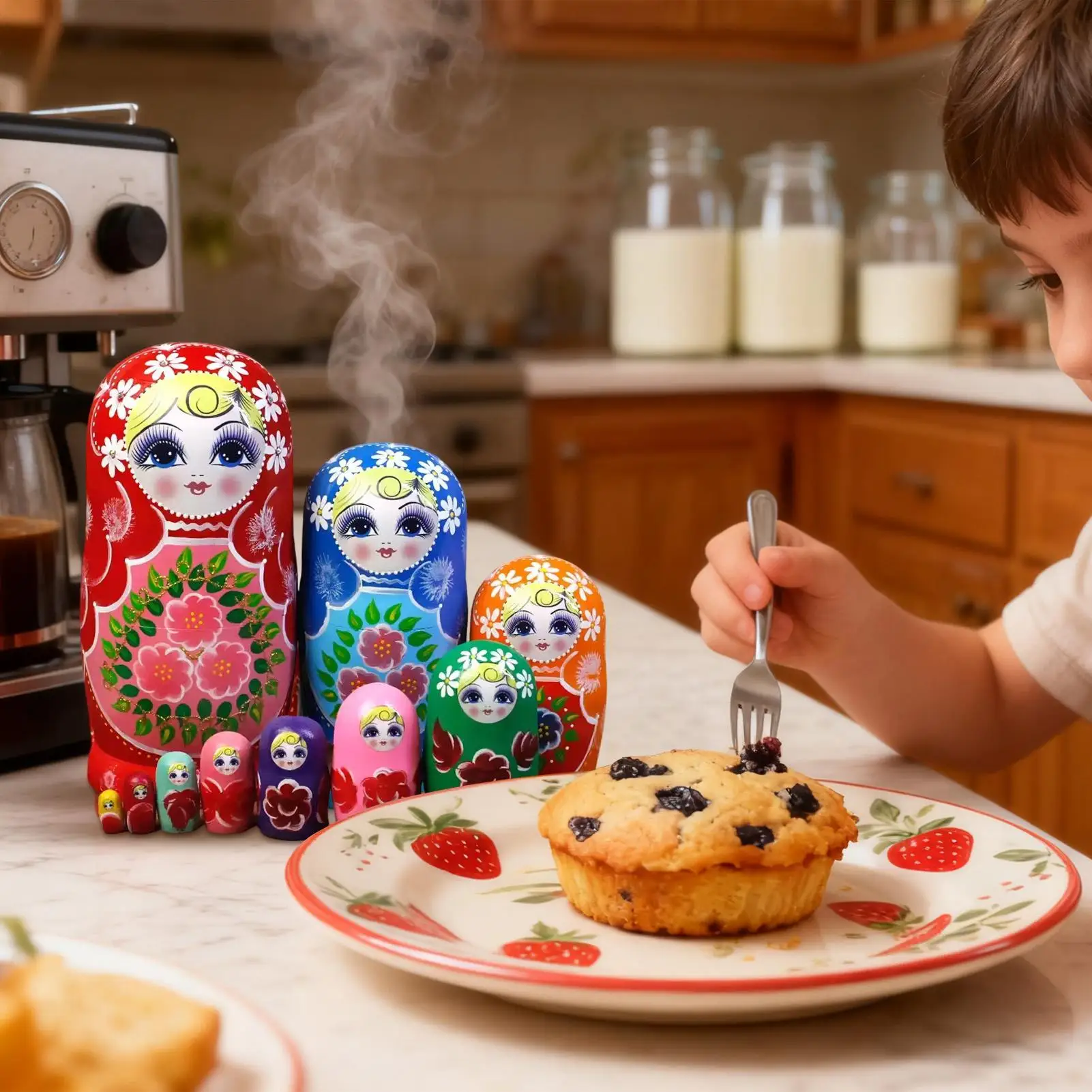 Bambole di nidificazione matrioska russe dipinte a mano a 10 strati Giocattolo educativo in legno per bambini che imparano lo smistamento Divertimento regalo di compleanno
