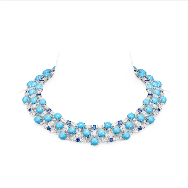 ZOCA Unique Blue Turquoise 925 Sterling Silver Choker Necklaces For Women Luxury Fine Wedding Party Jewelry