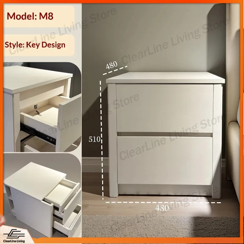 Solid Wood Nightstand M8 Upgrade With Key Lock Hidden Storage Compartment Minimalist Luxury Bedroom Bedside Cabinet