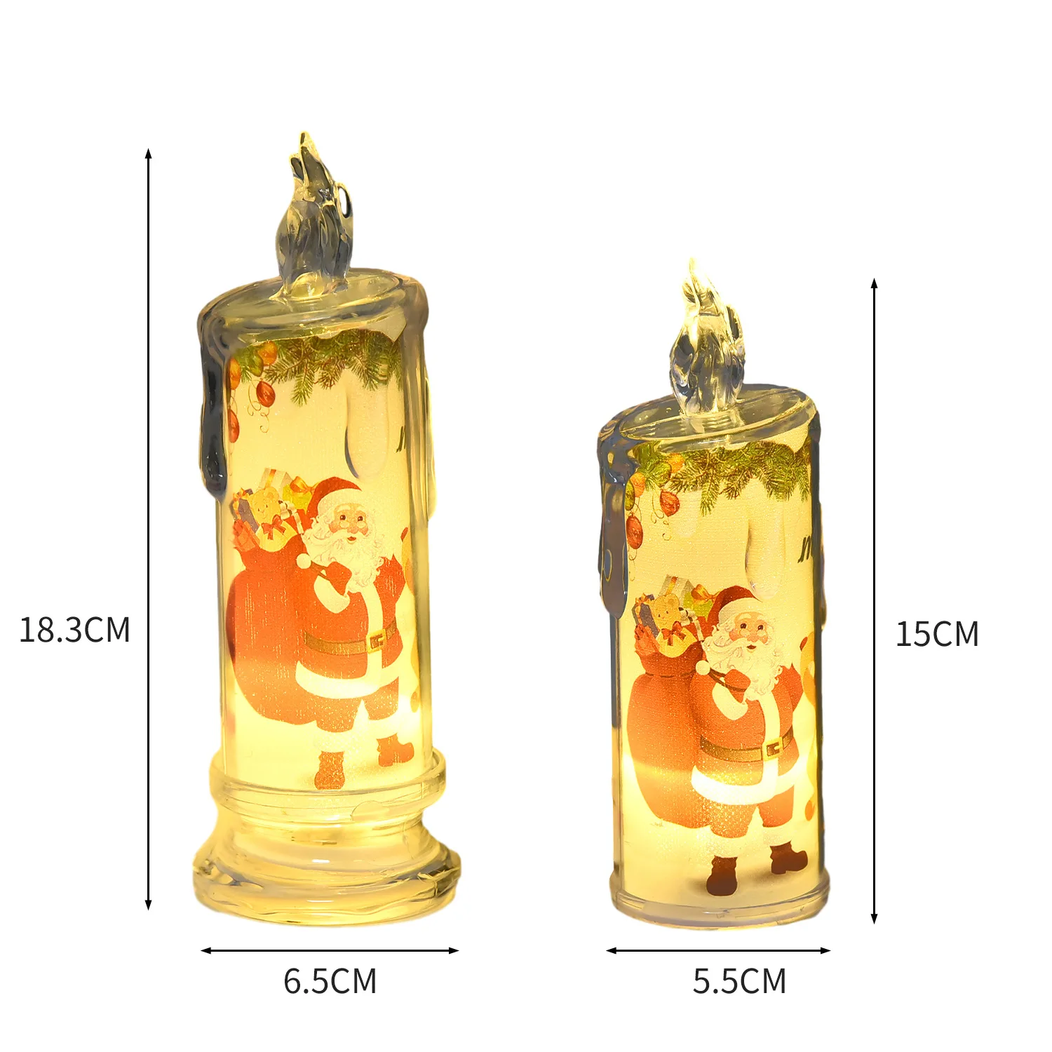 Christmas Flameless LED Candle Lights Faux Ambient Lights Built-in Printed Candle Lights Electronic Holiday Decoration Ornaments