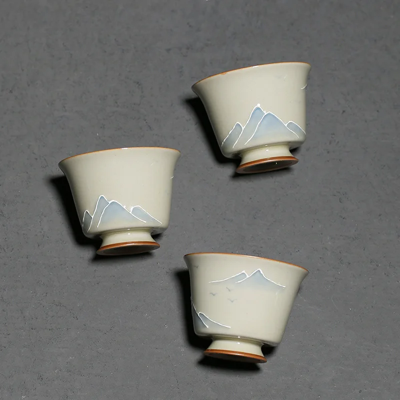 Ceramic Kung Fu Tea Cup, Grass and Wood Gray, Hand Painted Landscape, Small Tea Cup, XH225