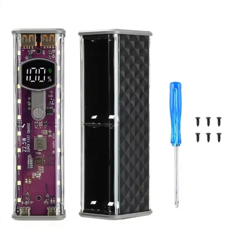 T23C 2X 22.5W 8X18650 Battery Case Solder-Free Transparent Power Bank Case Supports Low-Current Mode Dual Type-C Ports Black