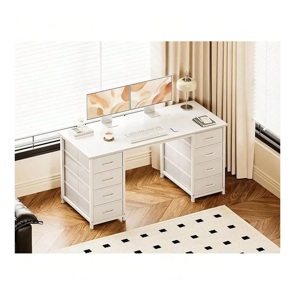 

48 Inch Modern Workstation Desk, Spacious Home Office Writing Table With 8 Fabric Drawers, Large Hidden Storage Organizer For S