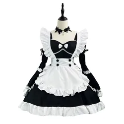 S -5XL Black Cute Lolita Maid Dress Cosplay Costume Girl Maid Dress Trending Suit for Maid Halloween Maid Party Costume