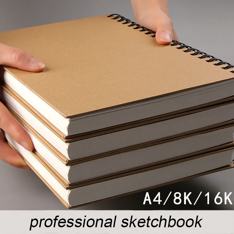 Cuaderno de bocetos en espiral, cuaderno de arte, papel Kraft en blanco, 160GSM, tapa dura, útiles escolares, Bloc de notas de dibujo a lápiz,