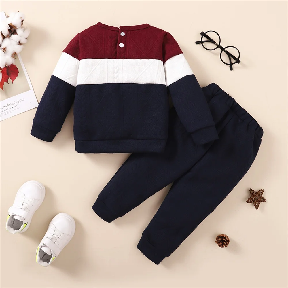 1-6 Years Kids Boy Clothes Set Long Sleeves Color Blocking Sweater + Pants 2PCS Autumn&Winter Children Boy Sport Fashion Outfit