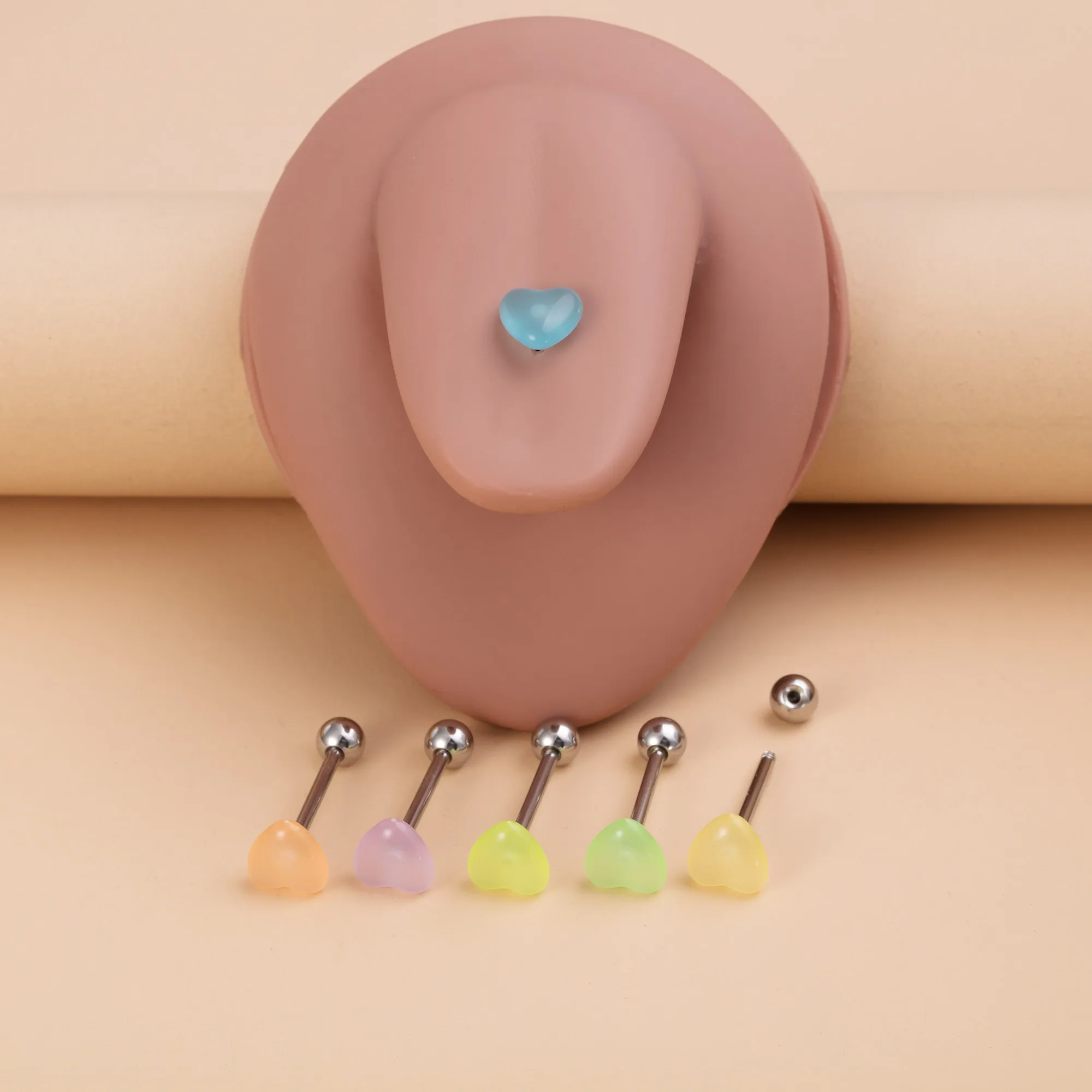 6pcs Glow in The Dark Tongue Piercing Jewelry Stainless Steel Barbell Tongue Nail Designs Tongue Puncture Jewelry for Women Men