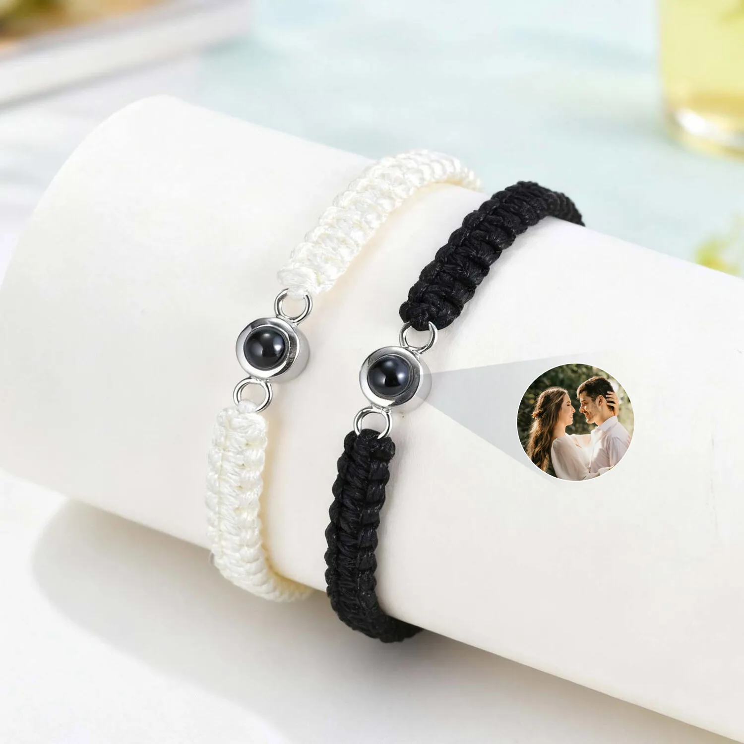 

Vnox Бесплатный индивидуальный браслет для фотопроекции, браслет-цепочка из тканой веревки, значимые украшения для влюбленных пар