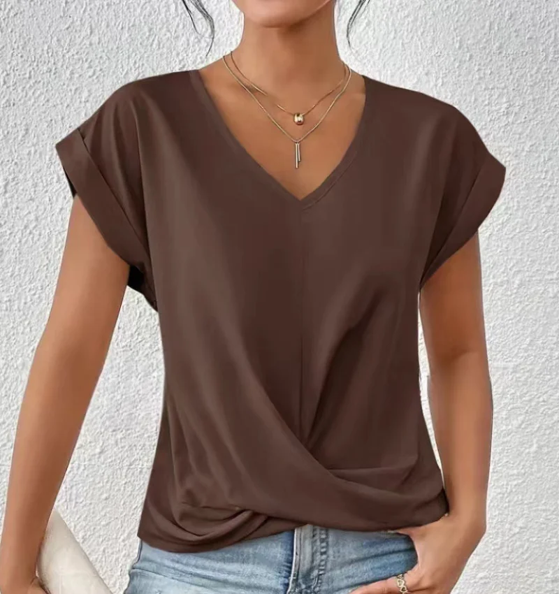 Camisetas Tees Kleidung Schwarz Weiß V-Ausschnitt Damen T-Shirt Neues Sommer Einzigartiges Kurzarm-T-Shirt Damen Tops Damenbekleidung Q5593 – Detail 19