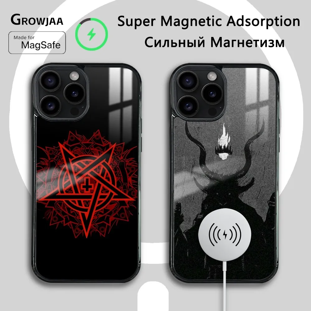 

Hell Devil Satan Flame Cross Phone Case For iPhone 16 15 14 13 12 11 Pro Max Plus Mini New Magsafe Mirror Wireless Magnet Cover