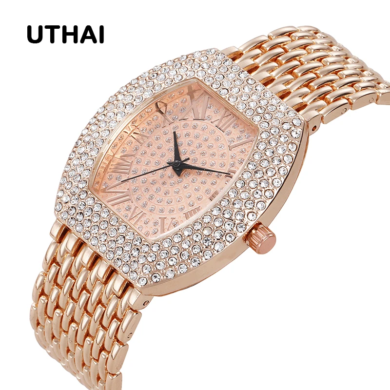 UTHAI Quartz Watch Leisure Business Alloy Steel Band with Diamond Full Sky Star Retro Personalized Women\'s Watch H64