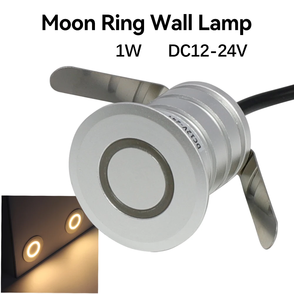 Recessed 1W Moon Ring Decorative Wall Lights12-24V Stairs Corridor Lamp Outdoor Walkways Corner Step Garden Courtyard Lighting