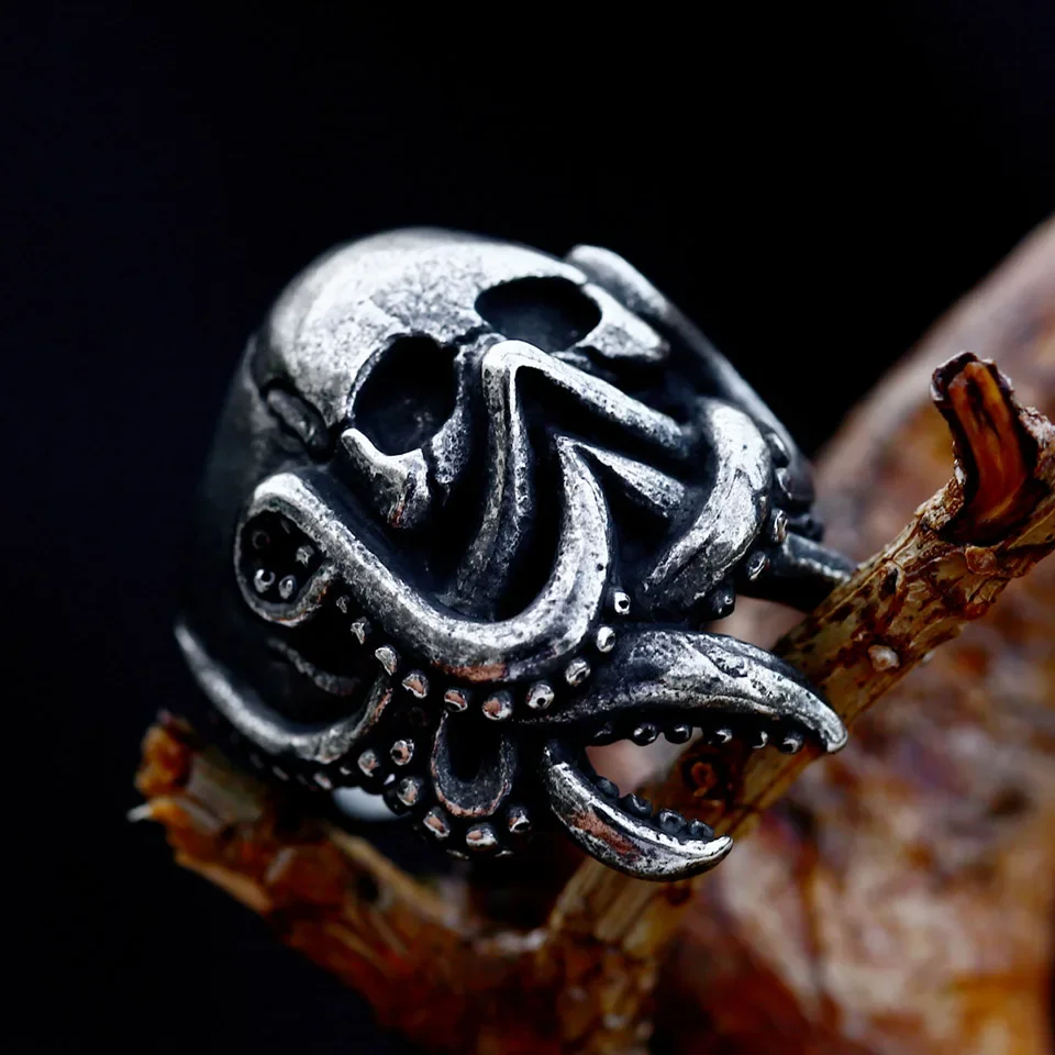 Gothic Deep Sea Monster Kraken Octopus Ring For Men Stainless Steel Biker Skull Rings Fashion Party Jewelry Gift Wholesale