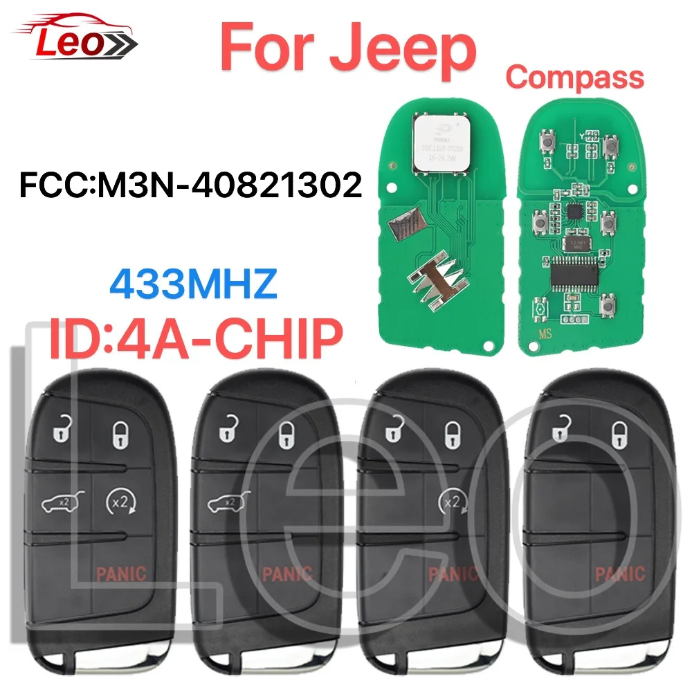 

Leo Car Smart Remote Key For JEEP Compass Renegade C-CUV Trailhawk SIP22 keyless go 433MHZ 4A-CHIP FCC:M3N-40821302 68250335AB