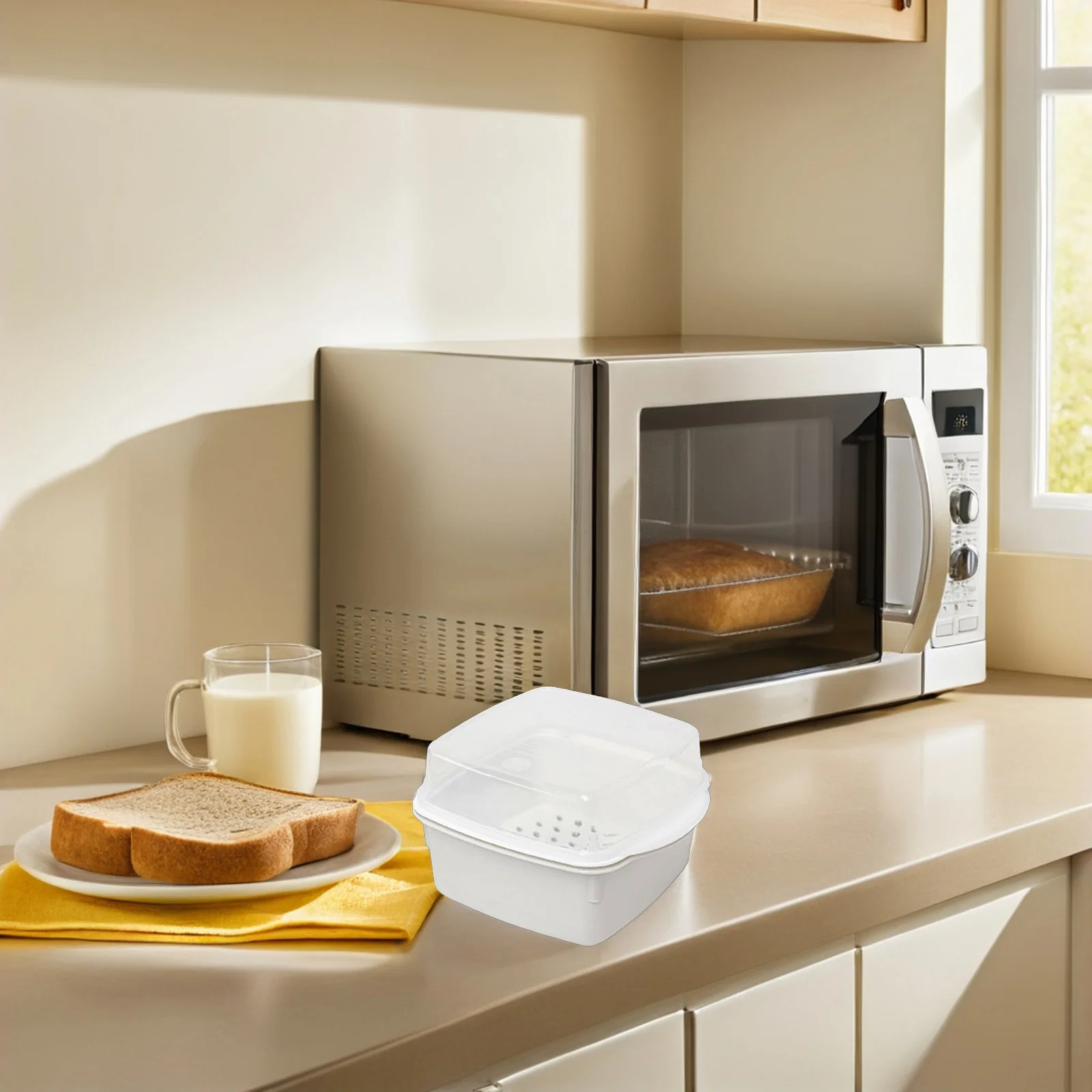 

2pcs Microwave For Vegetables With Tray Lid 6.48X4.72X3.93In Freshness Leakproof Stackable Design Steam Cooking Bowl