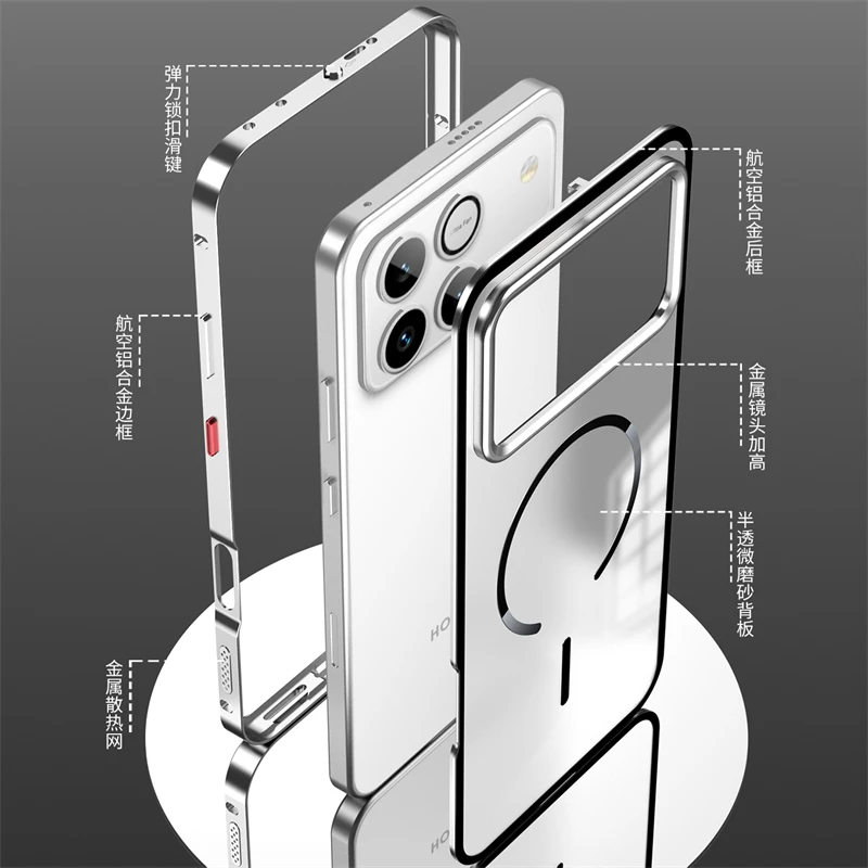 

Magnetic Case For Honor Win RT Case Aluminium Alloy Metal Frame Cover Matte Clear Acrylic Shell