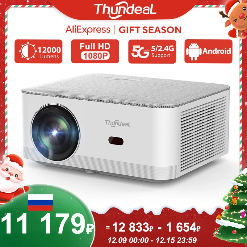 ThundeaL proyektor TD92 Pro, proyeksi Full HD portabel Home Theater untuk 2K 4K 1080P Video Android WIFI ponsel TD92Pro Beam proyektor bioskop