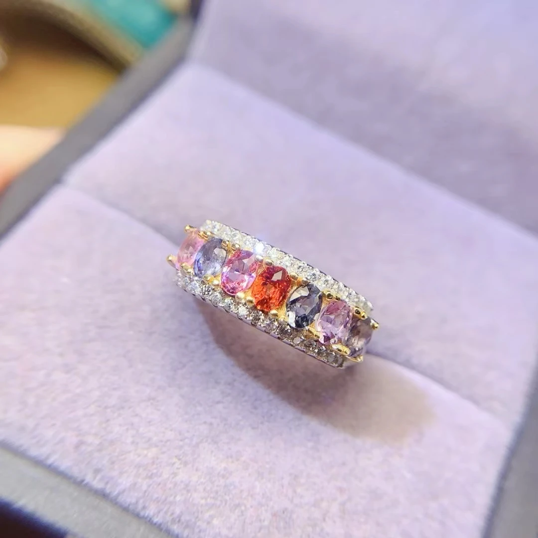 KJJEAXCMY Natural Spinel Ring S925 silver , electroplated locking color process, high clarity Full of luster Support testing