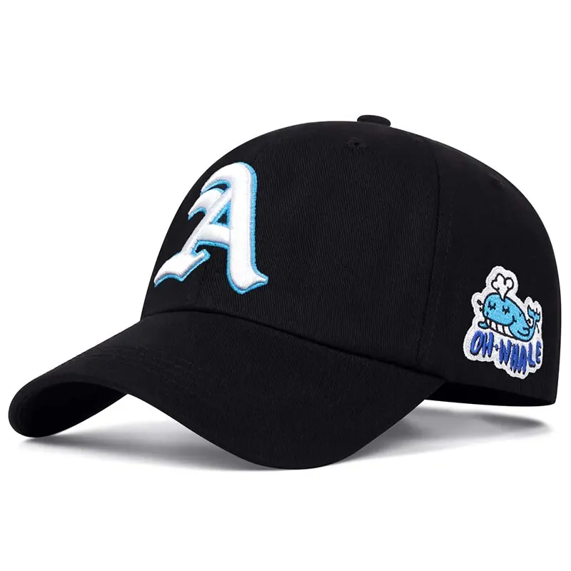 Fashion Gothic Letter A Side Whale Embroidery Baseball Caps Spring and Autumn Outdoor Adjustable Casual Hats Sunscreen Hat