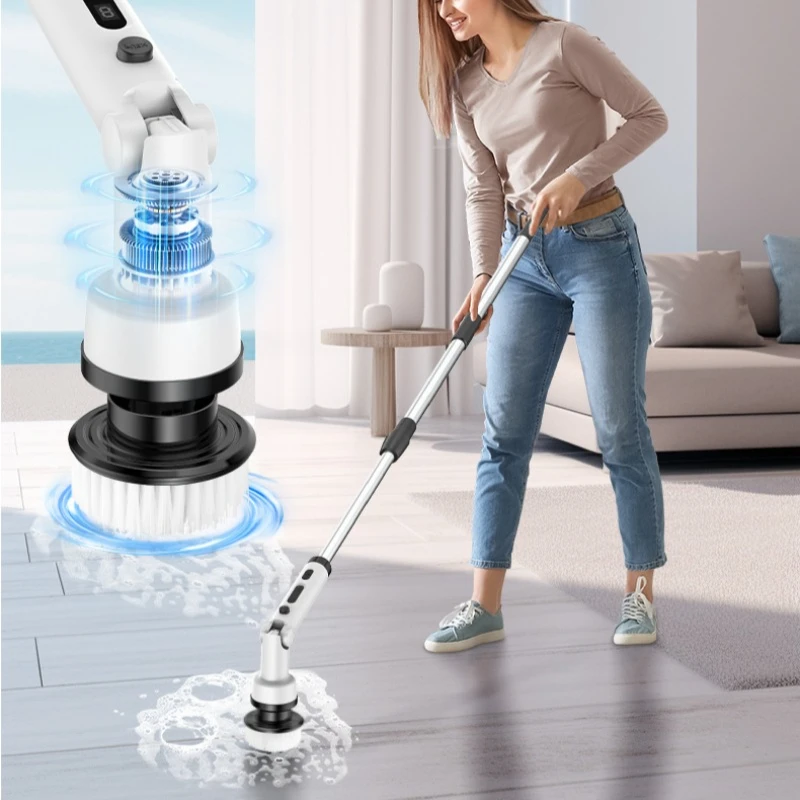 เครื่องขัดพื้นแบบหมุนไฟฟ้า 180 °   ด้ามจับเหลื่อมปรับความเร็วได้ 3 ระดับแบบหมุนได้ไร้สายสําหรับทําความสะอาดยาแนวกระเบื้องอาบน้ํา