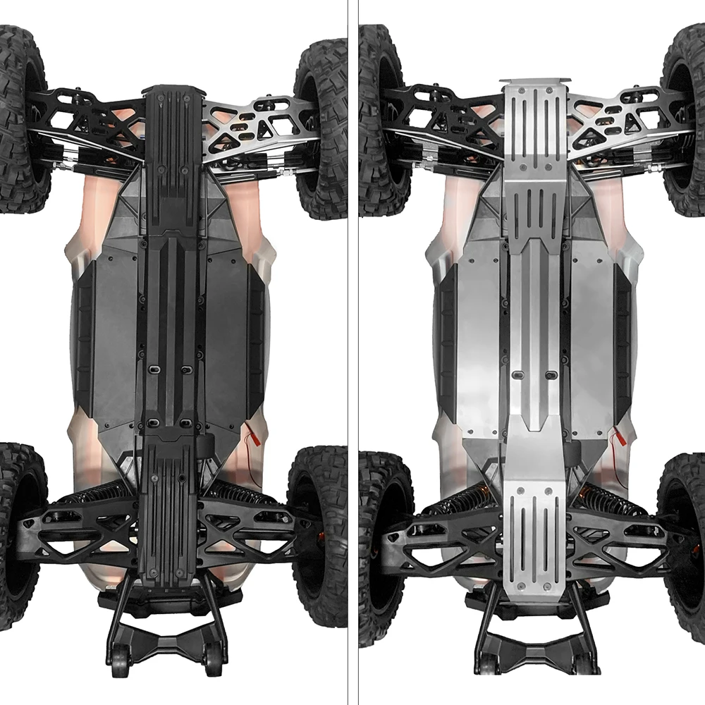 AXSPEED Stainless Steel Chassis Armor Skid Plate Guard Protect Set for 1/5 X-MAXX Xmaxx RC Buggy Truck Upgrade Accessories