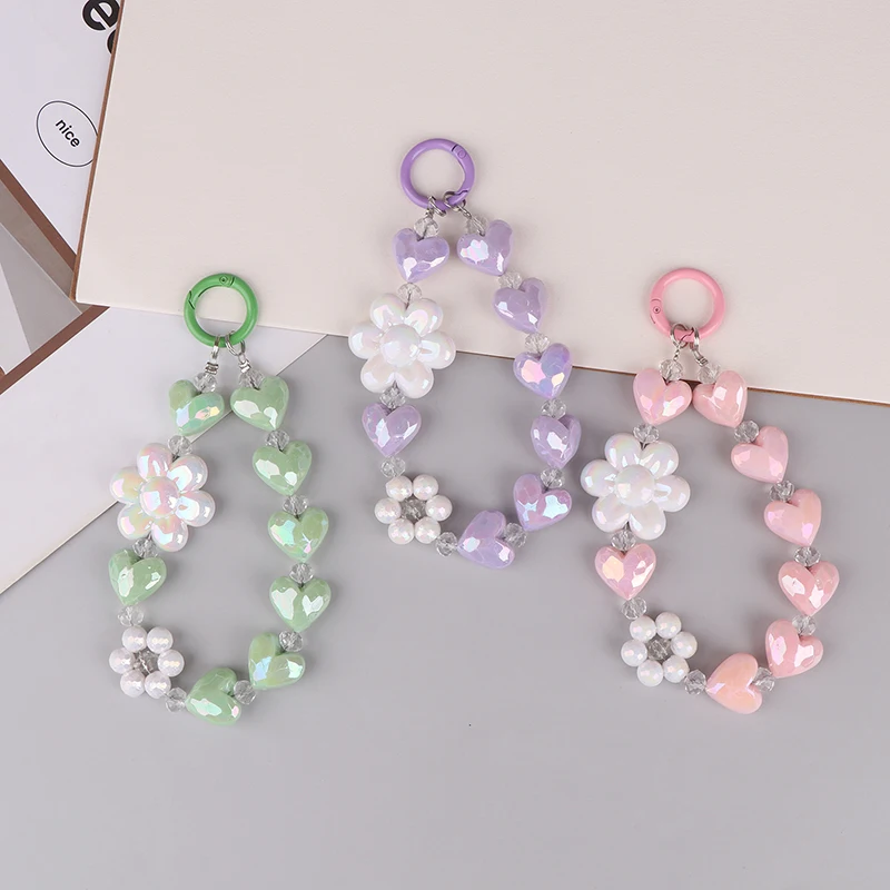 Lanière Anti-Perte pour Téléphone Portable, Pendentif de Poignet Court, Perle Colorée, Clé, Femme