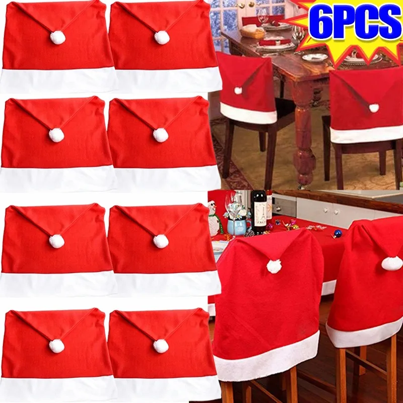 6/1PCS Dining Room Chair Cover Christmas Table Back Decor Santa Claus Chair Covers Tablecloth for Restaurant New Year Slipcovers