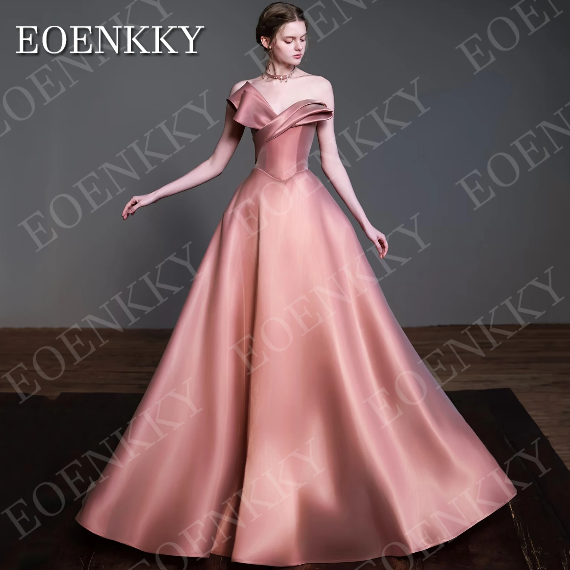 EOENKKY V Neck Satin Prom Dress Woman Elegant 2026 Simple A Line Sleeveless Banquet Formal Party Dresses Customized فساتين سهره