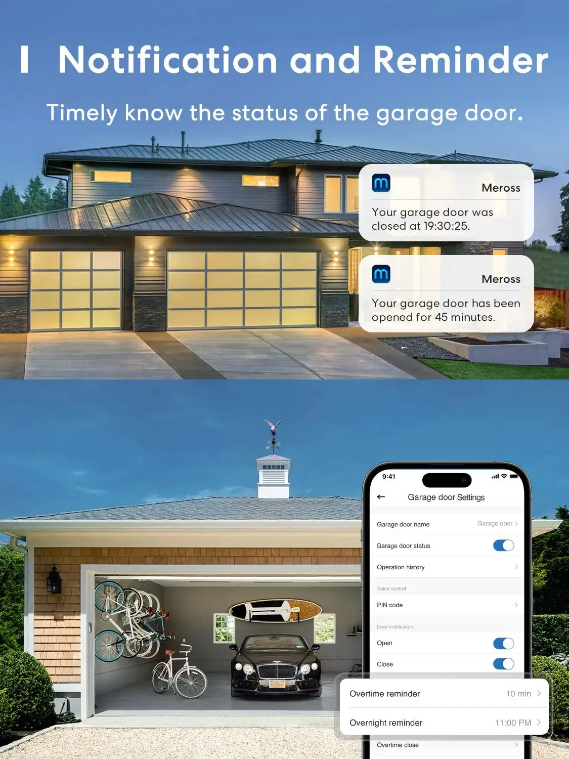 Meross HomeKit WiFi inteligente abridor de puerta de garaje sensores WiFi controlador Control remoto compatible con asistente de Google Alexa SmartThings