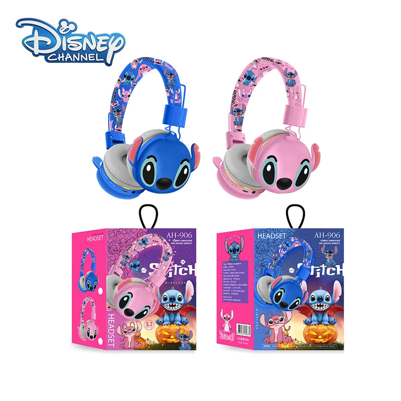 New Stitch Bluetooth Headphones AH-906 Disney Wireless Earbuds HIFI Sound Foldable Headsets with Mic Anime Cartoon Kids Gifts