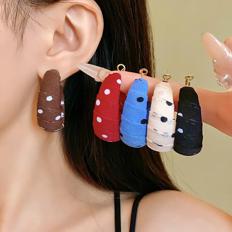 NISHIZAWA Fabric Wrapped Polka Dot Geometric Earrings New Fashion Temperament Earrings