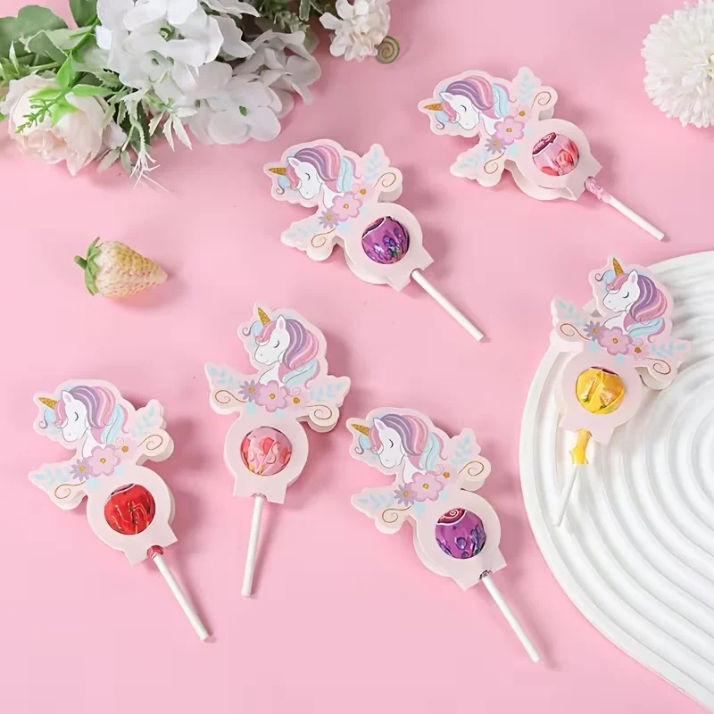24 Stück niedliche Einhorn-Lollipop-Papierkarten, florale Einhorn-Süßigkeitenhalter-Etiketten für Prinzessinnen-Geburtstagsfeiern, Deko-Zubehör