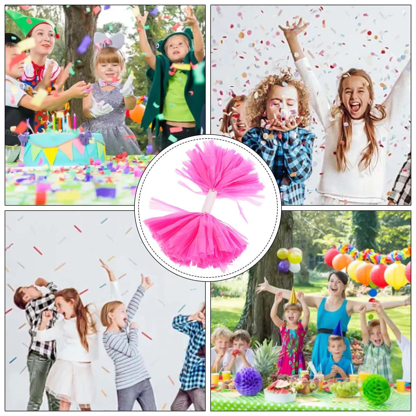 2Pcs Pink Cheerleader Pom Poms Handheld Plastic Cheering Props Performance Sport Event Accessories Cheerleading Pom Poms