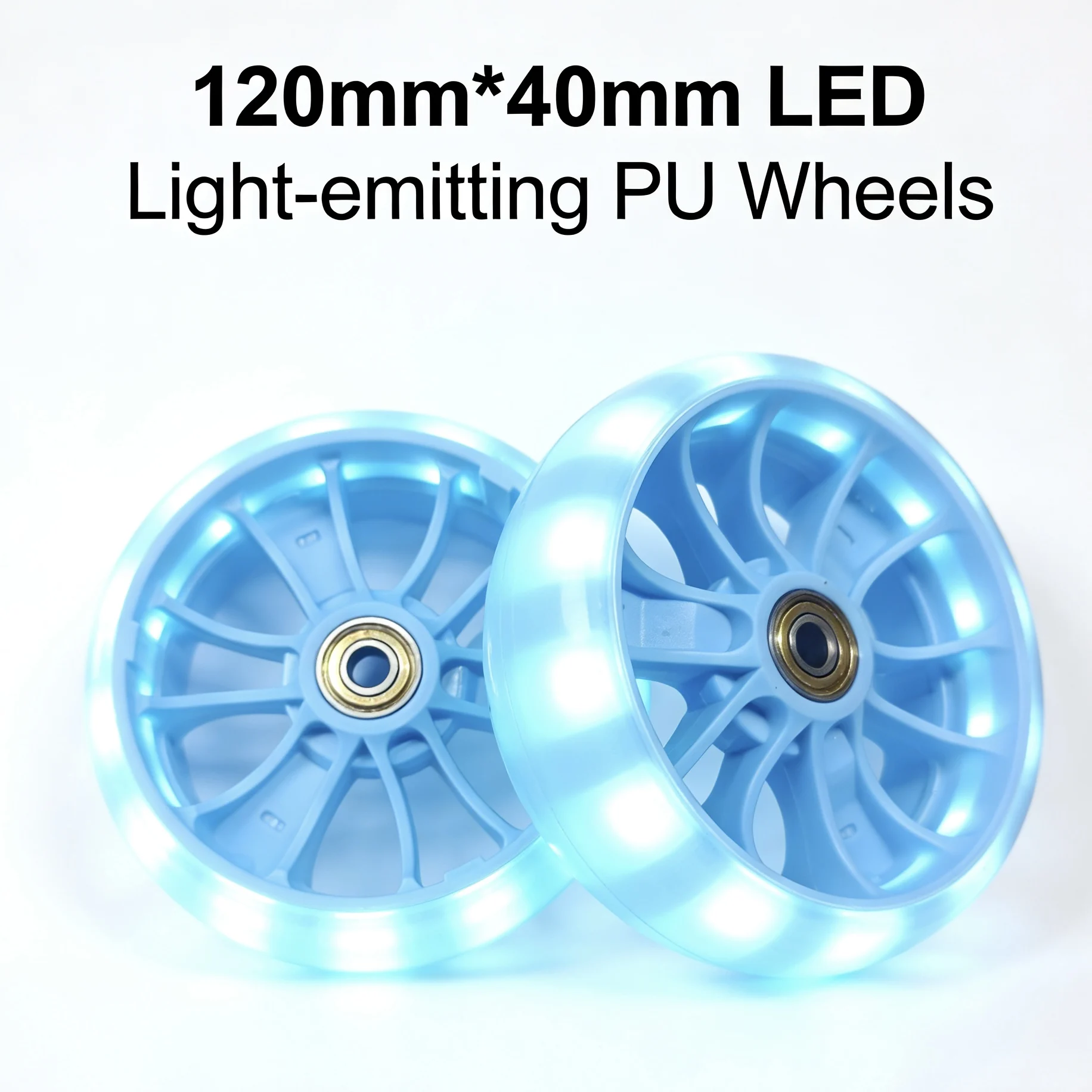 

2PCS LED Light-emitting PU Wheels , 120mm Diameter x 40mm Thickness PU Flash Wheels - Front Wheel Kit for Kids 3-Wheel Scooter