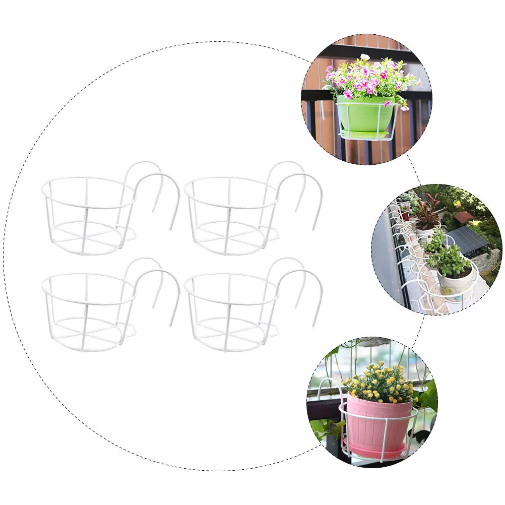 Soporte colgante para plantas, decoración para balcón al aire libre, soporte de alambre resistente para valla, ventana, maceta, estante duradero a prueba de óxido, 4 Uds.