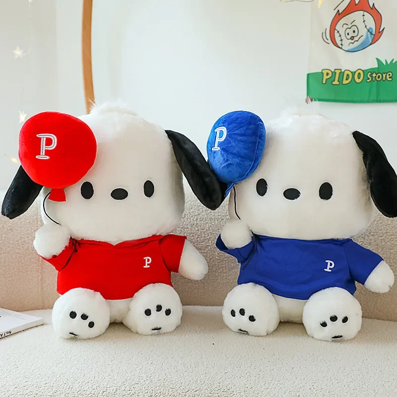 

Sanrio Cartoon Pochacco Plush Toys Kawaii Pochacco with Balloon Soft Stuffed Doll Sofa Throw Pillow Bedroom Decoration Kids Gift