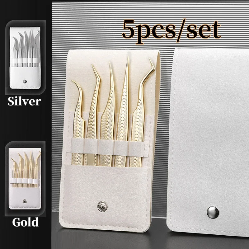 5pcs Eyelash Tweezers Set For Eyelash Extension Lash Eyebrow Excellent Closure Make Fans Boot isolation Professional Makeup Tool