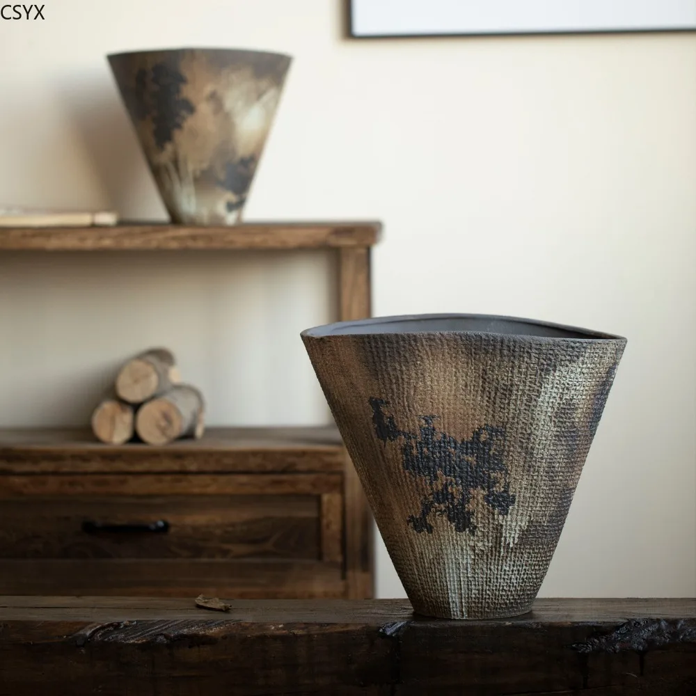 Wabi-sabi Wind Ceramic Vase Retro Nostalgic Coarse Pottery Jar Decoration Zen Handmade Ornament